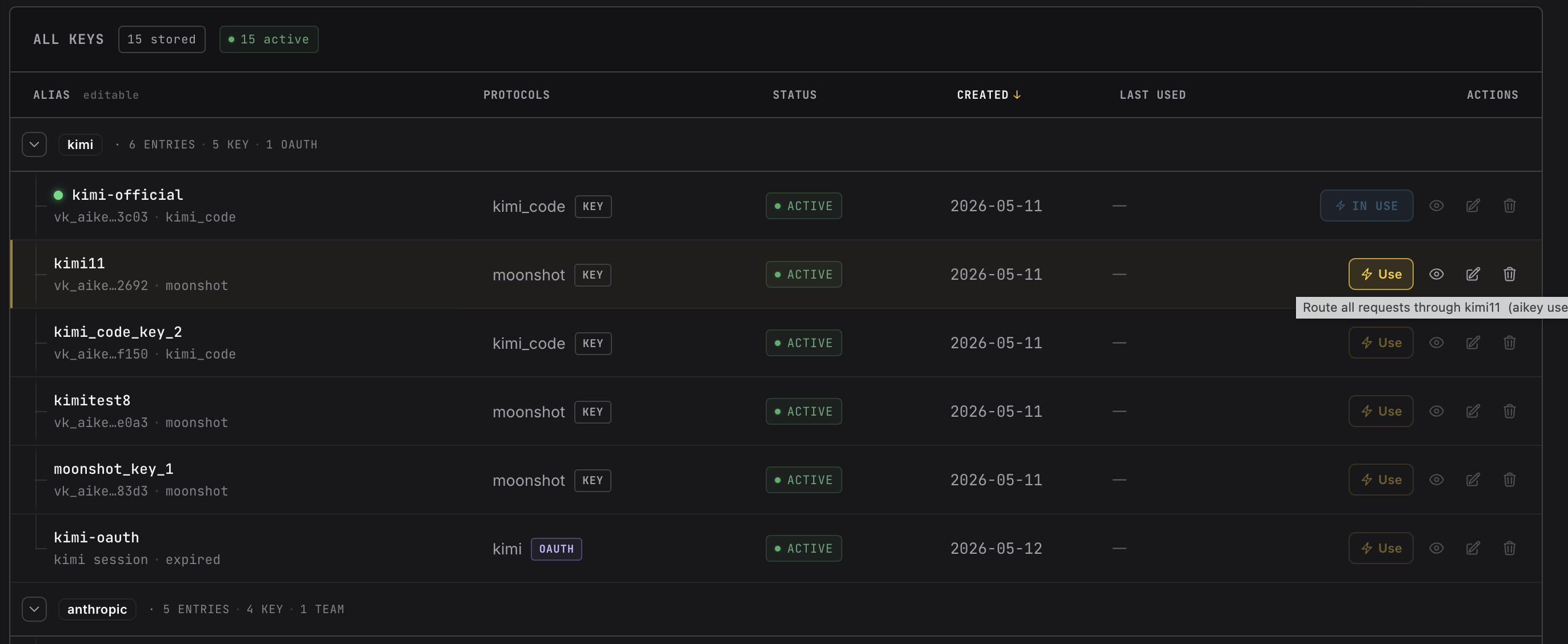 Switch active KEY in aikey web